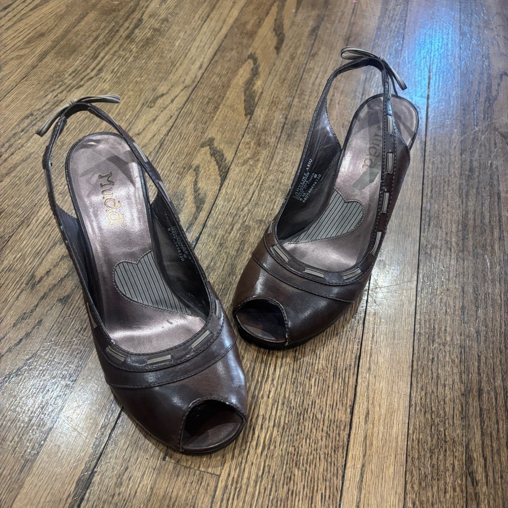 Mudd Dark Brown Peep Toe Slingback Heels